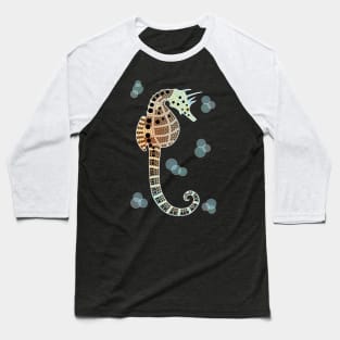 An illustration based on aboriginal style of dot painting depicting Seahorse Baseball T-Shirt